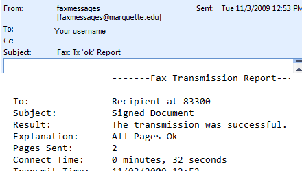 fax transmission report