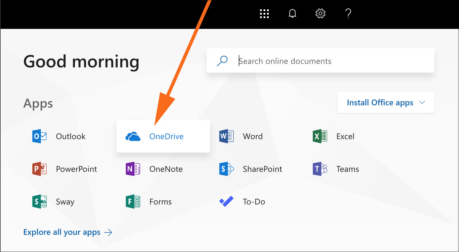 Select OneDrive after logging into the portal.