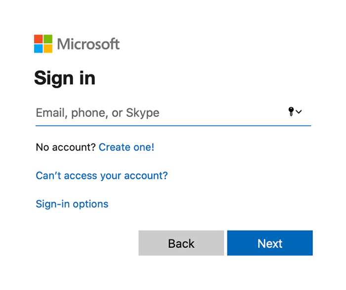 Sample Microsoft signin