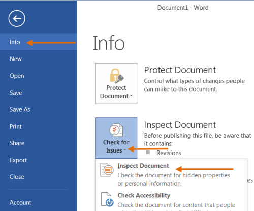 how to remove document inspector in excel