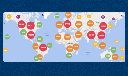 map showning number of downloads by country