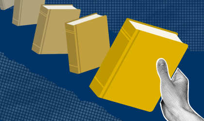 book moving toward a hand