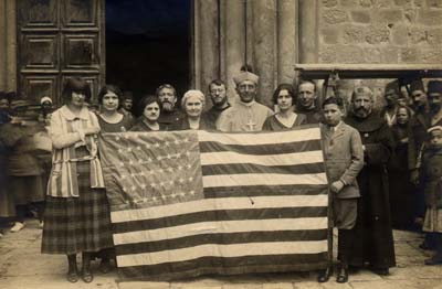 Osage Indian tourists from Oklahoma at the Church of the Holy Sepulcher, Jerusalem, Palestine, ca. 1919-1932 by G. Felici, photographer