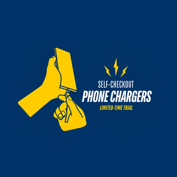Self-checkout phone charger logo