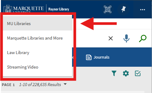Library Search scopes on mobile