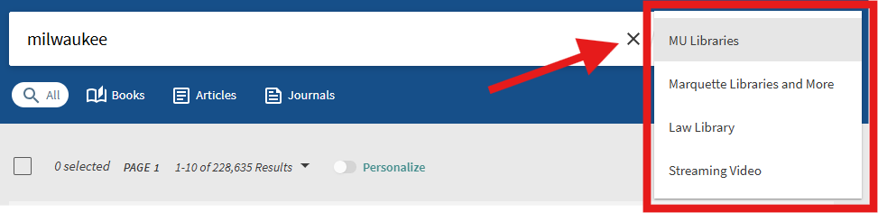 Library Search scopes on desktop