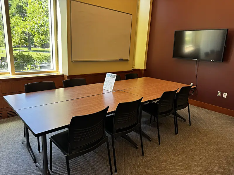 Table in group study room with chairs