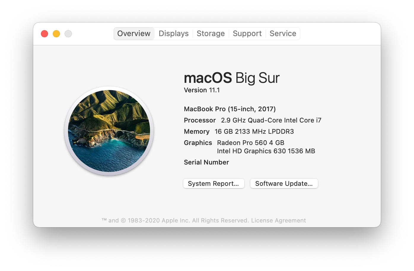 About this Mac: macOS Big Sur