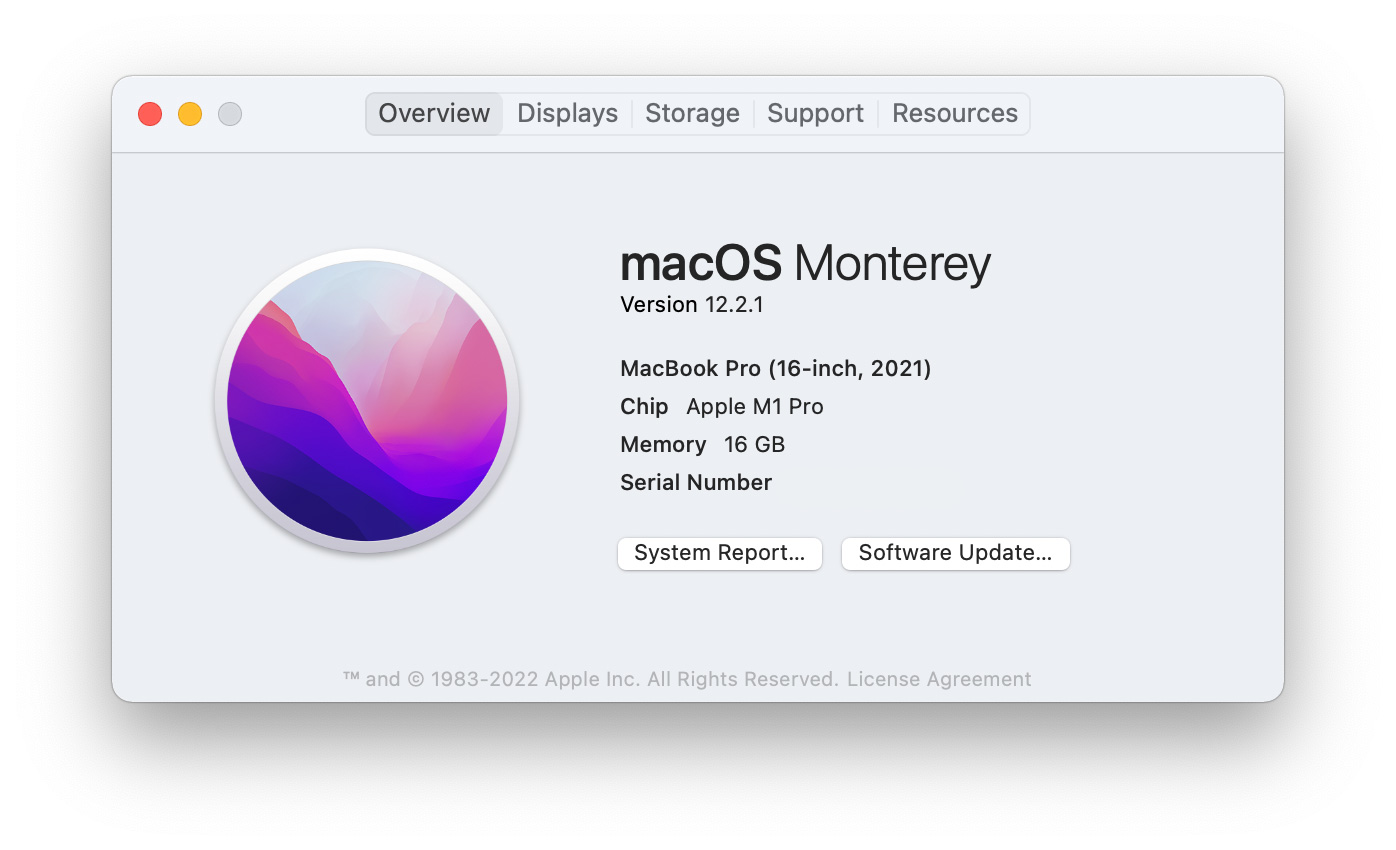 About this Mac: macOS Monterey