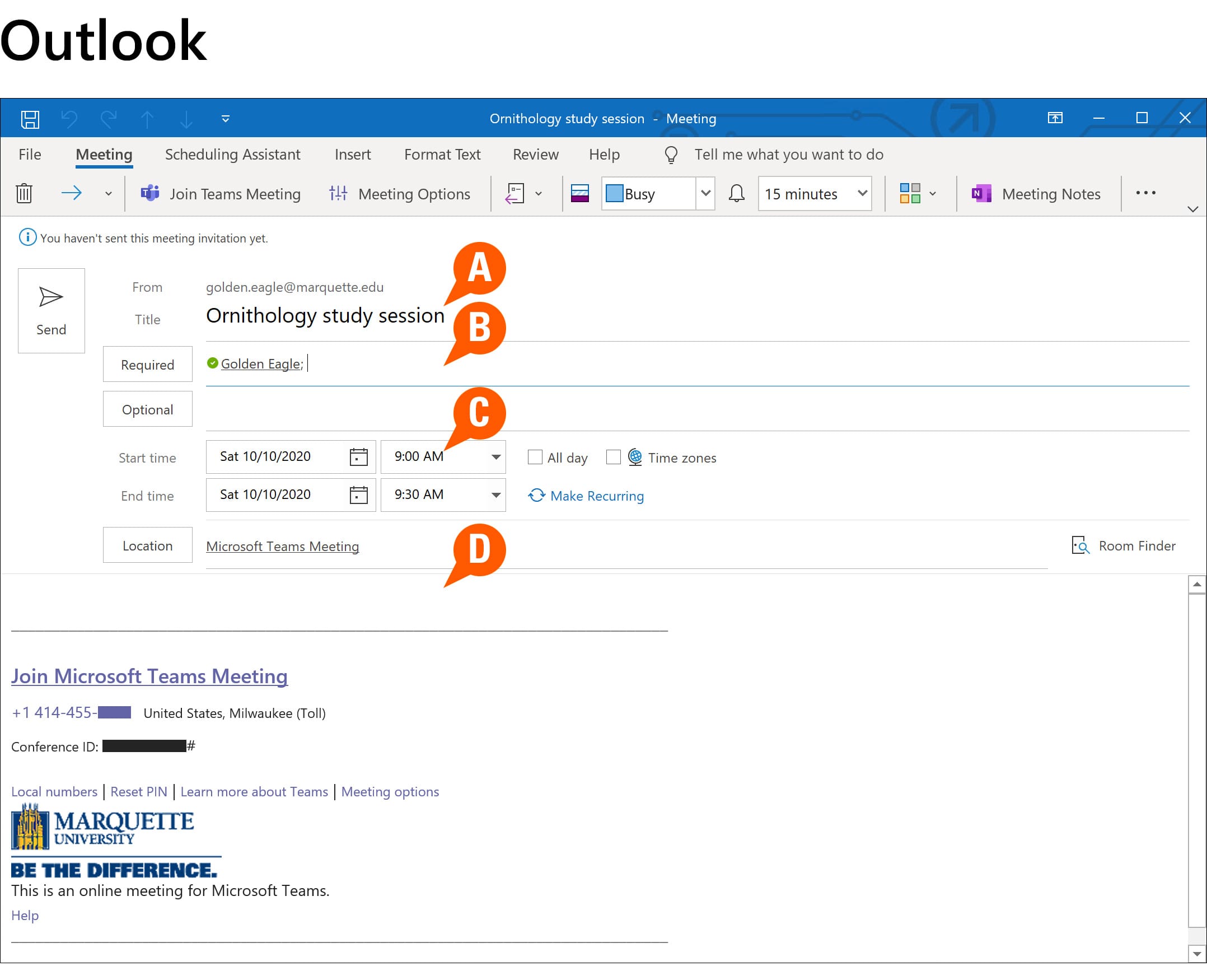 Create a Microsoft Teams meeting from Outlook Calendar // Microsoft Teams  // Marquette University