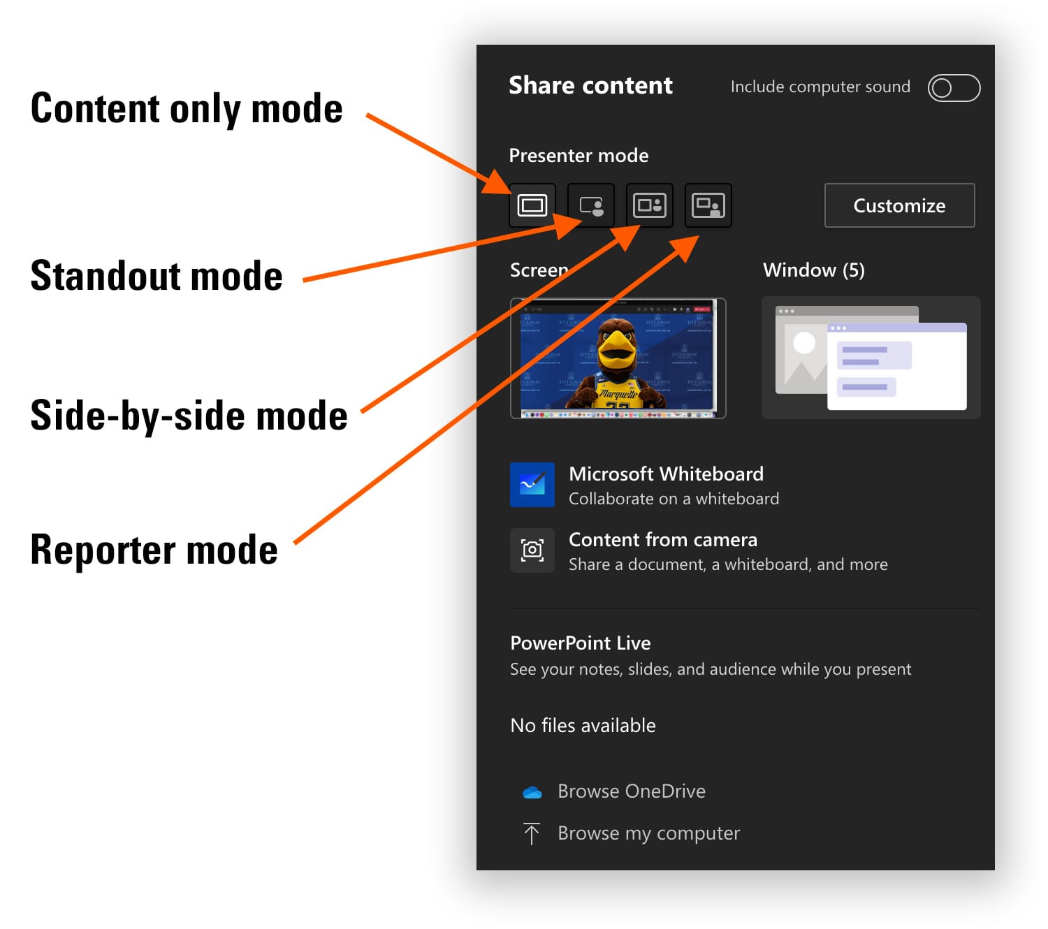 how to go to presentation mode in teams