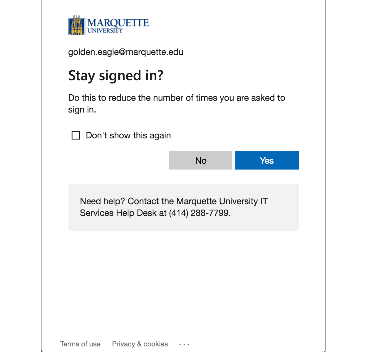 Stay signed in prompt: Yes or No