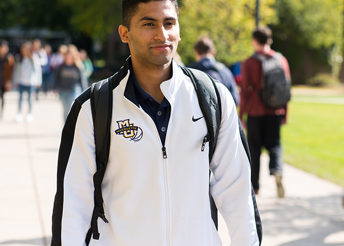 A student on the Marquette University campus