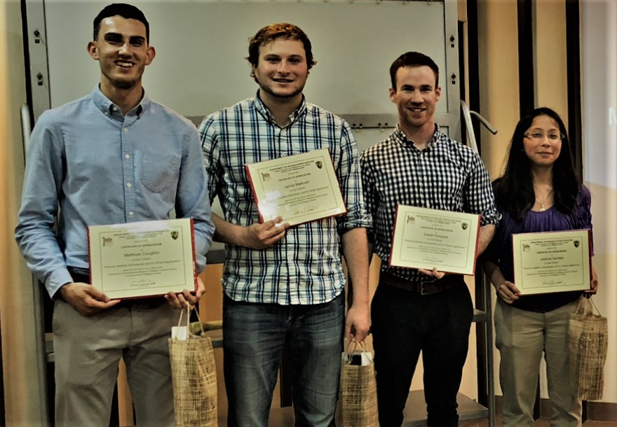 UP-PGH Certificates of Appreciation for Postural Stability Installation.  L to R:  Matthew Coughlin, James Markvart, Daniel Edwards, Jashive Quintas.