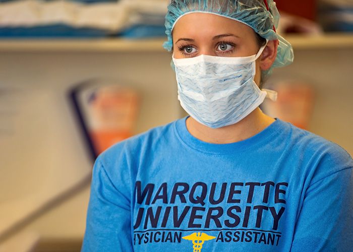 Physician assistant student in surgical mask