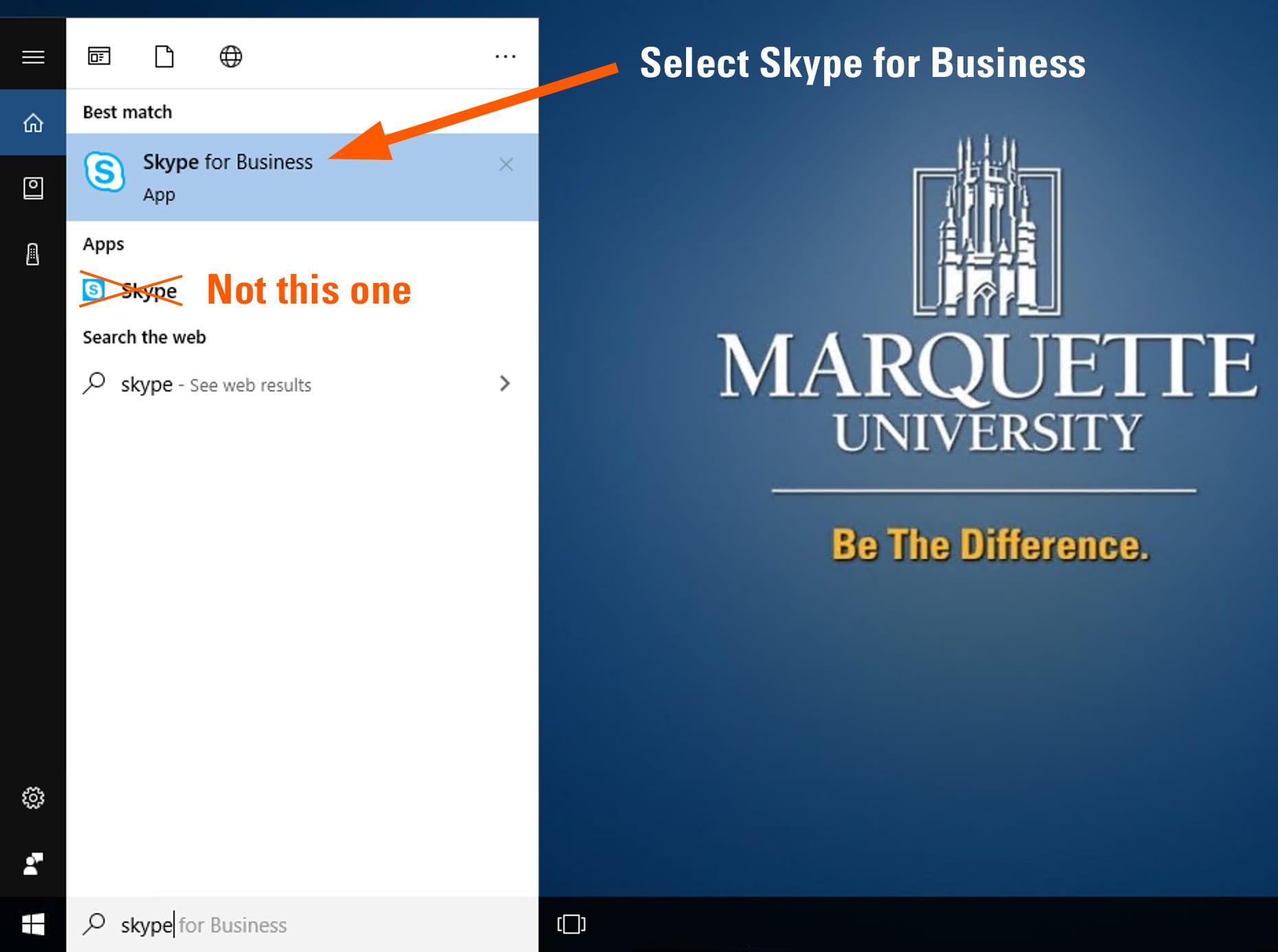 Type Skype and note the results for Skype for Business