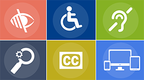 image depicting accessibility icons sight, sound, mobility, web, and close-captioning