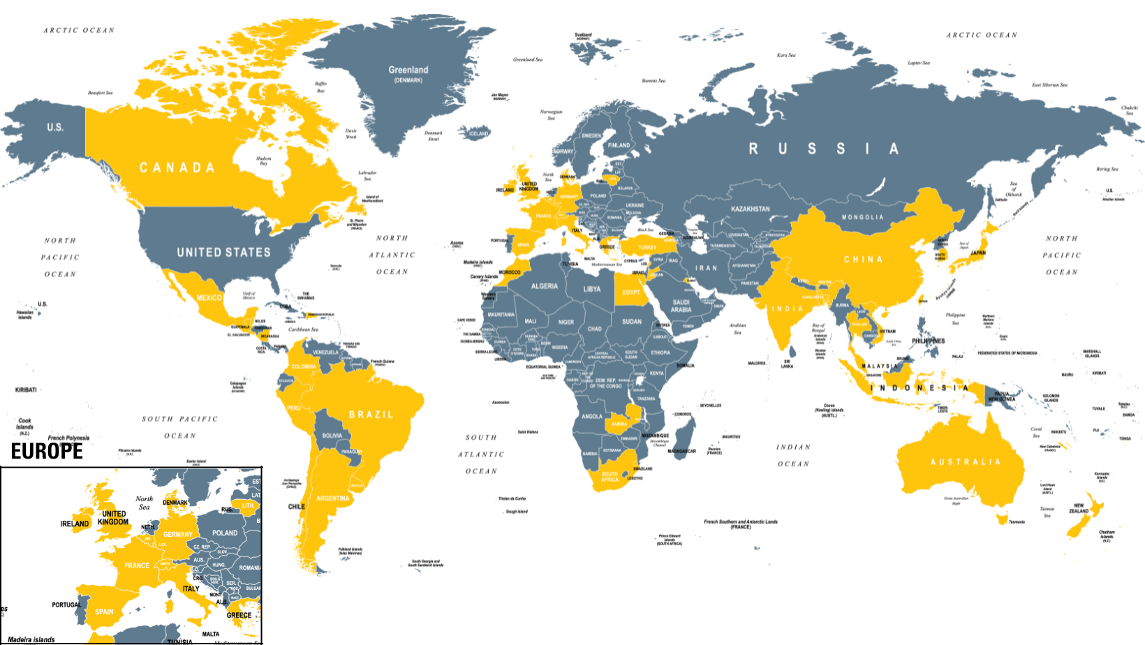 Map of countries with study abroad programs