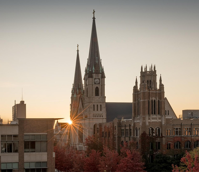 Sunrise over the Church of the Gesu on the Marquette University Campus