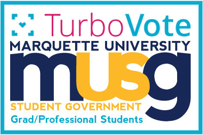 TurboVote and MUSG logos graduate student button