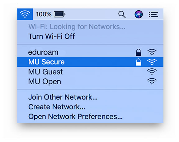 macOS Wi-Fi drop-down menu