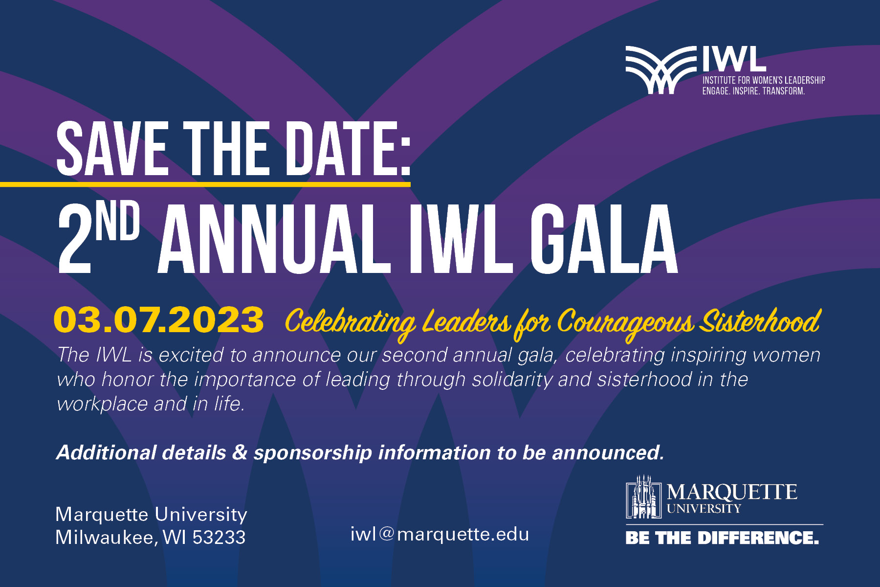 2023 save the date iwl gala flyer
