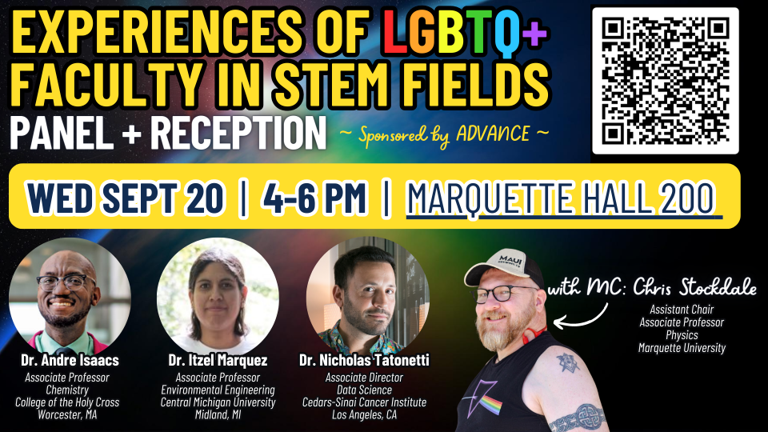 Flyer for ADVANCE [2023-09-20] Experiences of LGBTQ+ Faculty in STEM