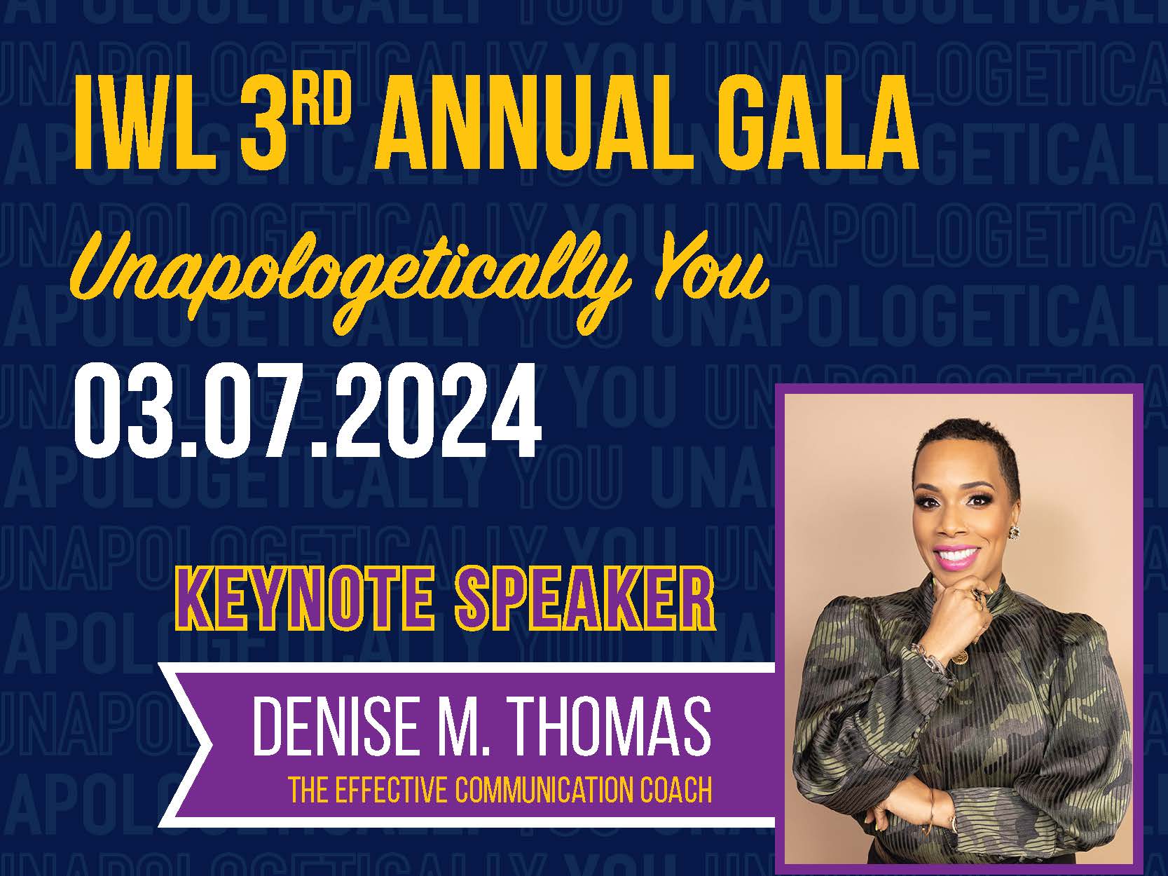 2024 IWL Gala Keynote Speaker announcement graphic