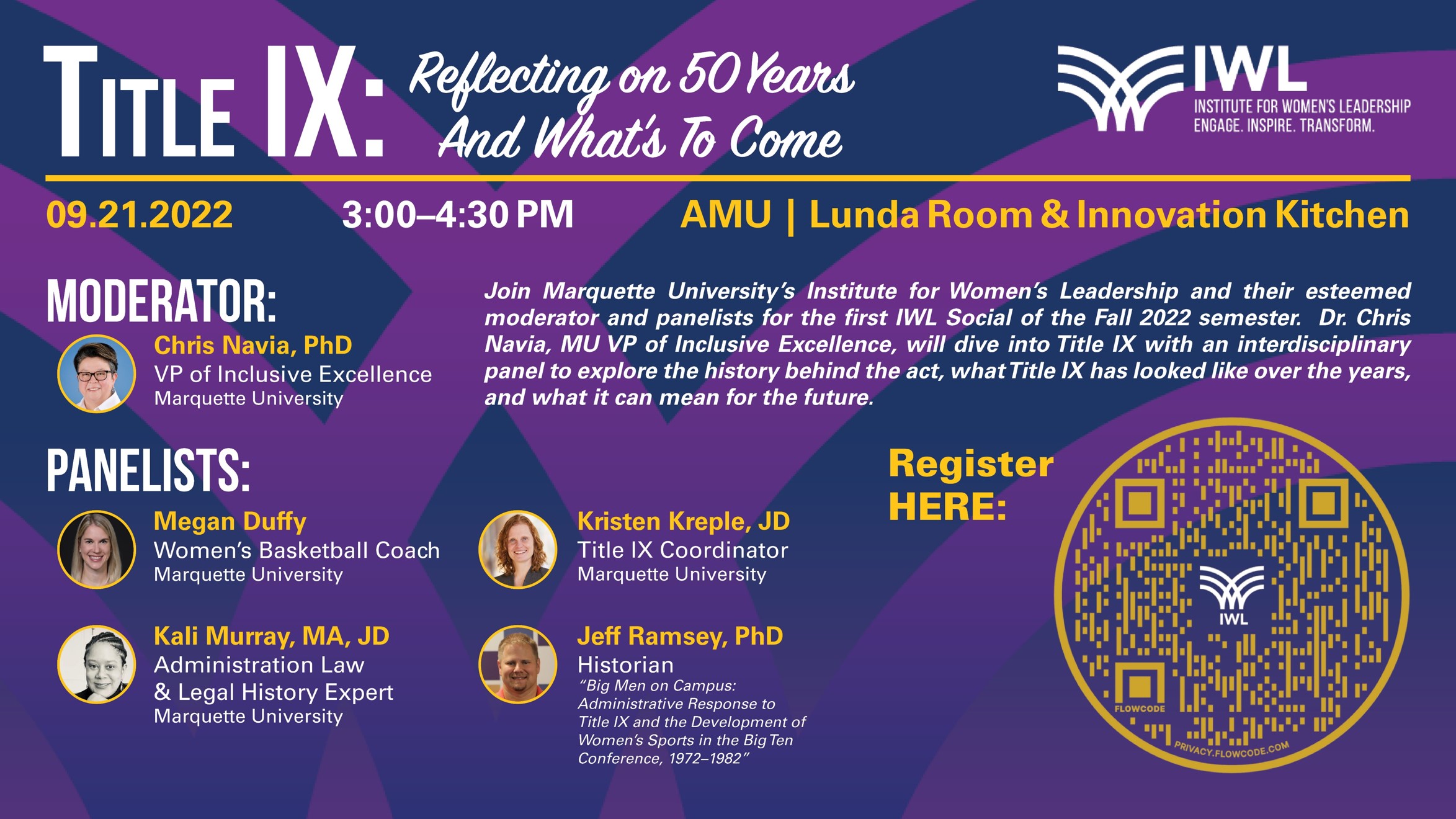 flyer for IWL's event on 50th Anniversary of Title IX